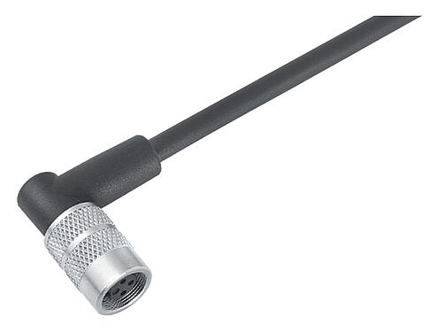 Ilustración M9 Conector hembra en ángulo, Número de contactos: 8, sin blindaje, moldeado en el cable, IP67, PUR, negro, 8 x 0,14 mm², 2 m