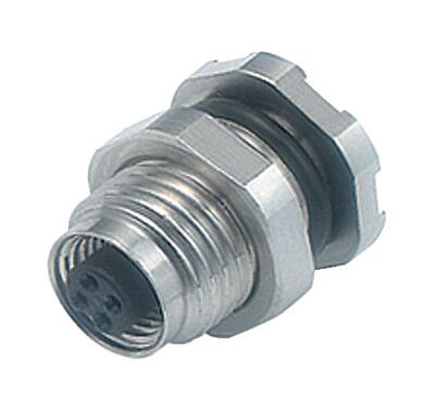 Illustration M5 Female panel mount connector, Contacts: 4, unshielded, THT, IP67, M5x0.5, Rear mounting, potted