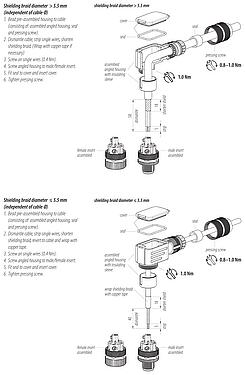 Instrucción de montaje M12 Conector hembra en ángulo, Número de contactos: 5, 5,0-8,0 mm, blindable, tornillo extraíble, IP67, UL 2238, Pluma de iris