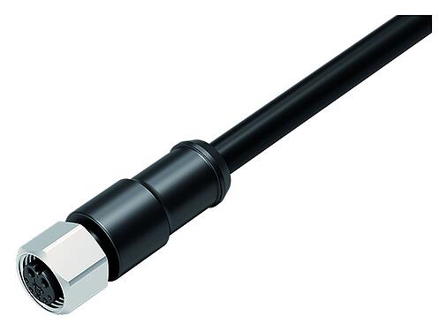 Illustration M12 Female cable connector, Contacts: 2+7, moulded on the cable, IP67, PUR, black, Power: 2 x 0.75 (AWG 18), Signal: 7 x 0.14 (AWG 26), 1.85 m