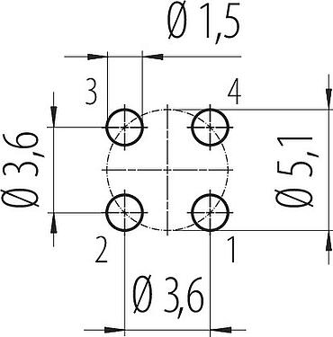 Disposición del conductor M12 Toma de brida, Número de contactos: 4, sin blindaje, THT, IP68, UL 2238, M16x1,5, Montaje en pared, moldeado