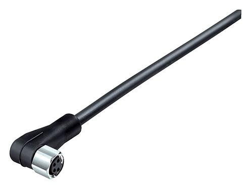 Illustration M8 Connecteur femelle coudé, Contacts: 6, non blindé, surmoulé sur le câble, IP67/IP69K, UL 2238, PUR, noir, 6 x 0,25 mm², Acier inoxydable, 2 m