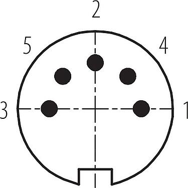 Contact arrangement (Plug-in side) M16 Male cable connector, Contacts: 5 (05-b), 4.0-6.0 mm, shieldable, solder, IP67, UL 2238