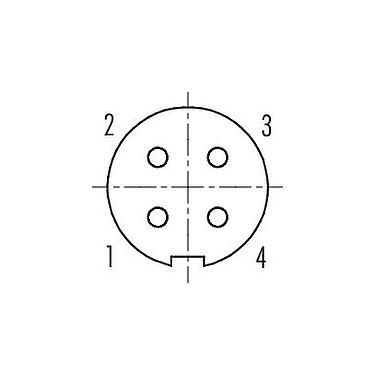 Contact arrangement (Plug-in side) M9 Female cable connector, Contacts: 4, 3.5-5.0 mm, shieldable, solder, IP67, with shielding cuff
