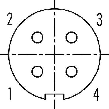 Contact arrangement (Plug-in side) M9 Female cable connector, Contacts: 4, 3.5-5.0 mm, unshielded, solder, IP67