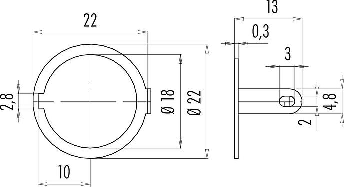 Scale drawing Solder eye ring, IP40