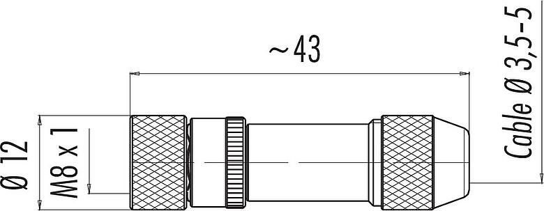 Dessin coté M8 Connecteur femelle, Contacts: 3, 2,0-3,5 mm, blindable, souder, IP67