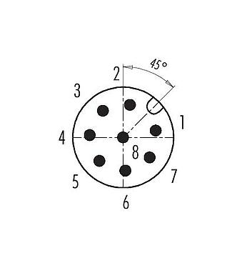 Contact arrangement (Plug-in side) M12 Male cable connector, Contacts: 8, 6.0-8.0 mm, unshielded, screw clamp, IP67, UL 2238