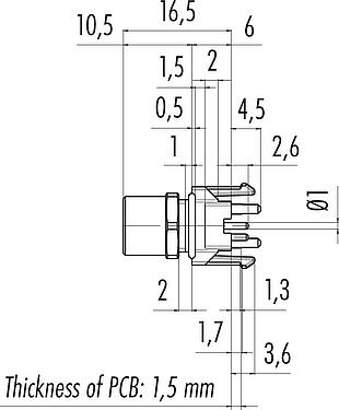 Dibujo a escala M8 Toma de brida, Número de contactos: 4, sin blindaje, THR, IP67, UL 2238