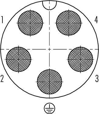 Disposition des contacts (Côté plug-in) Baïonnette Connecteur mâle, Contacts: 4+PE, 7,0-17,0 mm, non blindé, sertir (Les contacts à sertir doivent être commandés séparément), IP68/IP69K, UL 2238, VDE, résistant aux UV