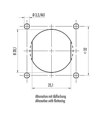 Muestra de montaje Bayoneta Enchufe de brida, Número de contactos: 4+PE, sin blindaje, crimpado (los contactos de crimpado deben pedirse por separado), IP68/IP69K, UL 2238, VDE, Montaje frontal, UV-Beständig