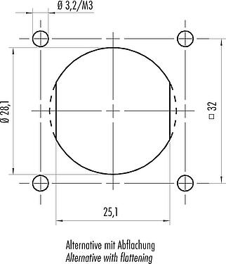 Assembly instructions / Panel cut-out Bayonet Female panel mount connector, Contacts: 4+PE, unshielded, crimping (Crimp contacts must be ordered separately), IP68/IP69K, UL 2238, VDE, Front mounting, UV resistant