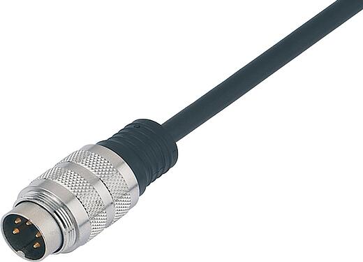 Illustration (may vary) M16 Male cable connector, Contacts: 5 (05-a), unshielded, moulded on the cable, IP67, PUR, black, 5 x 0.25 mm², 2 m