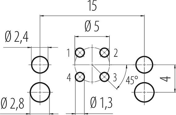 Disposición del conductor M12 Toma de brida, Número de contactos: 4, sin blindaje, THR, IP67, UL 2238, M12x1,0, Montaje en pared, diseño de dos partes