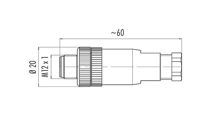 Dessin coté M12 Connecteur mâle, Contacts: 4, 6,0-8,0 mm, non blindé, pince à visser, IP67, UL 2238