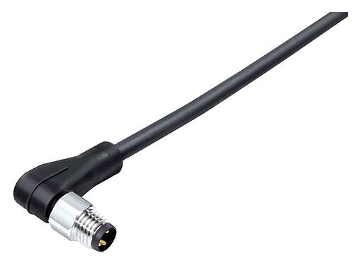 Illustration M8 Connecteur mâle coudé, Contacts: 4, non blindé, surmoulé sur le câble, IP67/IP69K, UL 2238, PUR, noir, 4 x 0,34 mm², Acier inoxydable, 5 m