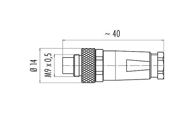 Scale drawing M9 Male cable connector, Contacts: 3, 3.5-5.0 mm, shieldable, solder, IP67, with shielding cuff