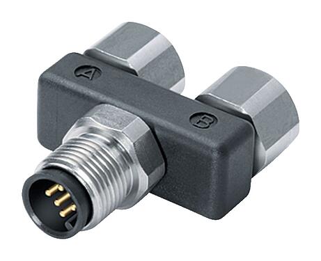 Illustration M12 Twin distributors Y-distributor, male connector - 2 female connector, Contacts: 5, unshielded, pluggable, IP68, UL 2238, stainless steel