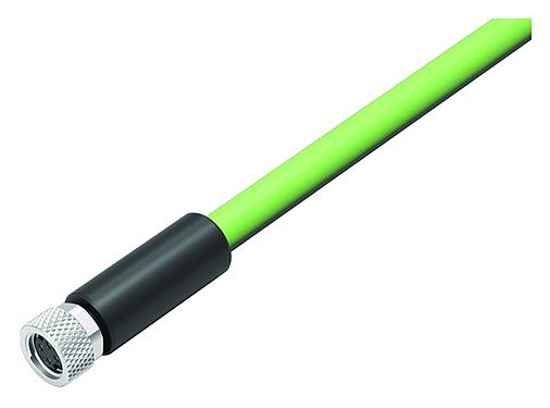 Illustration M8 Female cable connector, Contacts: 4, shielded, moulded on the cable, IP67, Profinet/Ethernet CAT5e, PUR, green, 4 x AWG 22, 5 m