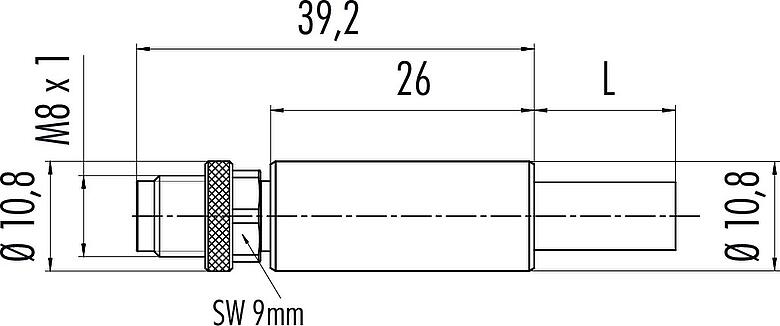 Dibujo a escala M8 Conector de cable macho, Número de contactos: 4, blindado, moldeado en el cable, IP67, Profinet/Ethernet CAT5e, PUR, verde, 4 x AWG 22, 2 m