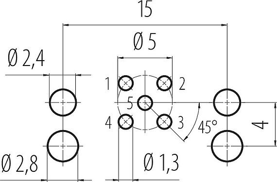 Disposición del conductor M12 Toma de ángulo brida, Número de contactos: 5, sin blindaje, THR, IP68, UL 2238, Montaje frontal, para montaje de PCB