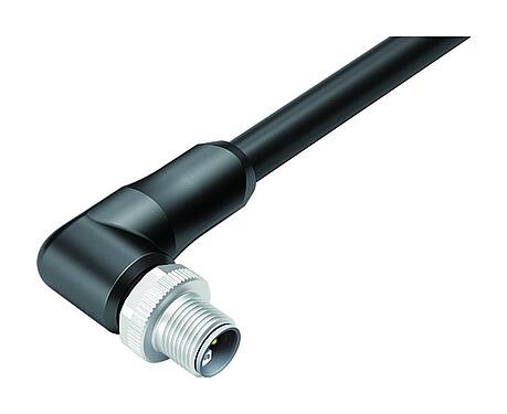 Illustration M12 Connecteur mâle coudé, Contacts: 4+FE, non blindé, surmoulé sur le câble, IP68, UL 2238, PUR, noir, 5 x 1,50 mm², 2 m