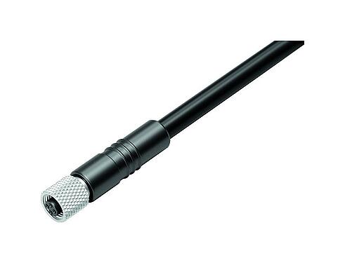 Illustration M5 Female cable connector, Contacts: 4, shielded, moulded on the cable, IP67, UL 2238, M5x0.5, PUR, black, 4 x 0.14 mm², 2 m