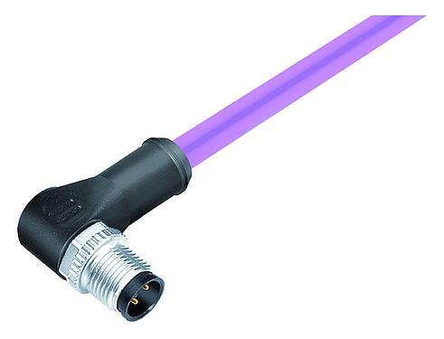 Illustration M12 Male angled connector, Contacts: 5, shielded, moulded on the cable, IP68, UL 2238, CAN-Bus, PUR, violet, 1 x 2 x AWG 22 + 1 x 2 x AWG 24, 10 m