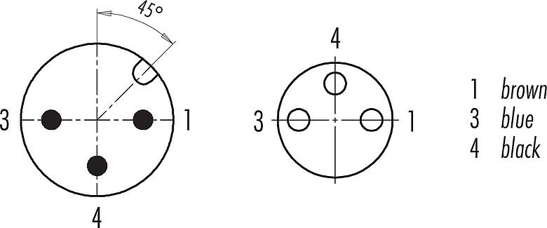 Disposition des contacts (Côté plug-in) M12/M8 Connecteur mâle - connecteur femelle, Contacts: 3, non blindé, surmoulé sur le câble, IP67/IP69K, UL 2238, PVC, gris, 3 x 0,34 mm², 0,3 m