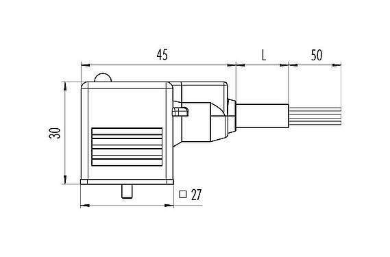 Scale drawing Female solenoid valve connector, Contacts: 2+2PE, unshielded, moulded on the cable, IP67, PUR, black, 5 m