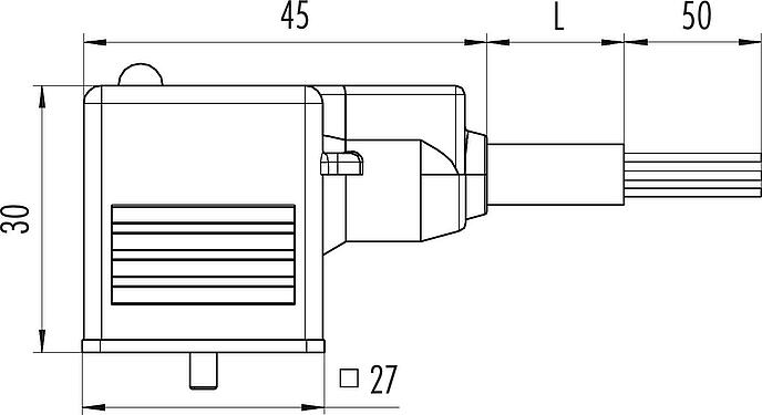 Dessin coté Douille d'électrovanne, Contacts: 2+2PE, non blindé, surmoulé sur le câble, IP67, PUR, noir, 3 m