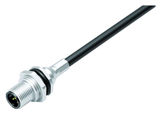 Illustration M12 Male panel mount connector, Contacts: 5, shielded, with cable assembled, IP68, PG 9, PUR, black, 5 x 0.25 mm², Rear mounting, 0.5 m
