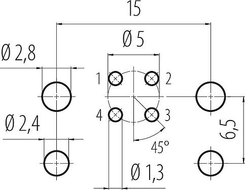 Disposición del conductor M12 Toma de brida, Número de contactos: 4, sin blindaje, THR, IP67, UL 2238, M12x1,0, Montaje en pared