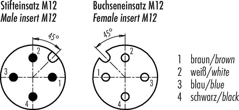 Disposición de los contactos (lado de la conexión) M12 Cable de conexión conector de cable macho - conector hembra en ángulo con LED, Número de contactos: 4, sin blindaje, moldeado en el cable, IP68/IP69K, UL 2238, Standard, PVC, amarillo, 4 x AWG 22, con LED PNP, 2 m