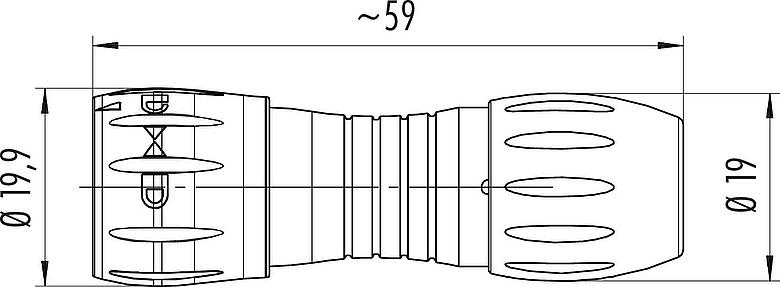 Scale drawing Bayonet Male cable connector, Contacts: 8, 6.0-8.0 mm, unshielded, solder, IP67 (when unplugged as well)