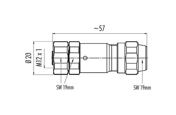 Scale drawing M12 Female cable connector, Contacts: 12, 5.5-8.6 mm, shieldable, solder, IP68/IP69K, UL 2238, Ecolab, stainless steel, with shielding ring