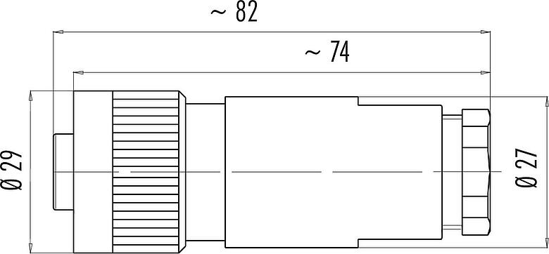 Scale drawing RD24 Female cable connector, Contacts: 6+PE, 8.0-10.0 mm, unshielded, crimping (Crimp contacts must be ordered separately), IP67, UL, ESTI+, VDE, PG 11
