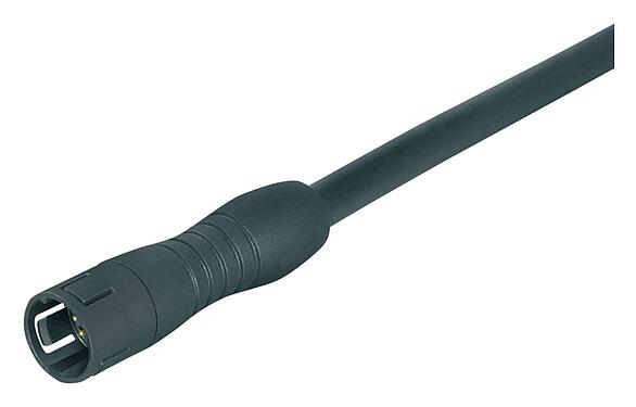 Ilustración Snap-In Conector de cable macho, Número de contactos: 4, sin blindaje, moldeado en el cable, IP67, UL 2238, PUR, negro, 4 x 0,25 mm², 2 m