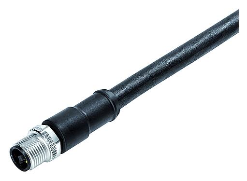 Ilustración M12 Conector de cable macho, Número de contactos: 4, sin blindaje, moldeado en el cable, IP68, UL 2238, PUR, negro, 4 x 1,50 mm², 5 m