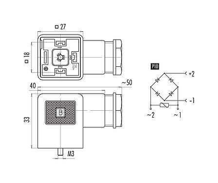 Diseño del cable Conector hembra de potencia, Número de contactos: 2+PE, 8,0-10,0 mm, sin blindaje, tornillo extraíble, IP40 sin junta, PG 11, Circuito P10