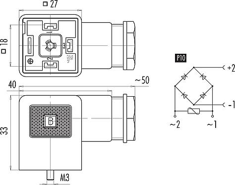 Diseño del cable Conector hembra de potencia, Número de contactos: 2+PE, 8,0-10,0 mm, sin blindaje, tornillo extraíble, IP40 sin junta, PG 11, Circuito P10