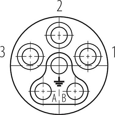 Disposición de los contactos (lado de la conexión) Bayoneta Conector de cable hembra, Número de contactos: 6 (3+PE+2), 7,0-14,0 mm, blindable, tornillo extraíble, IP67 enchufado y bloqueado, UL 2237