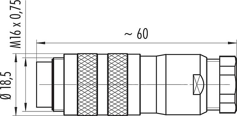 Dessin coté M16 Connecteur mâle, Contacts: 6 (06-a), 6,0-8,0 mm, blindable, sertir (Les contacts à sertir doivent être commandés séparément), IP67, UL 2238