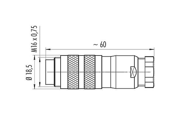 Scale drawing M16 Male cable connector, Contacts: 5 (05-a), 6.0-8.0 mm, shieldable, crimping (Crimp contacts must be ordered separately), IP67, UL 2238
