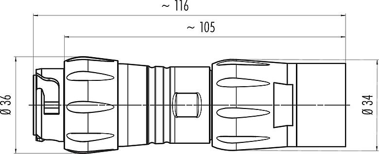 Dessin coté Baïonnette Connecteur mâle, Contacts: 4+PE, 7,0-17,0 mm, non blindé, sertir (Les contacts à sertir doivent être commandés séparément), IP68/IP69K, UL 2238, VDE, résistant aux UV