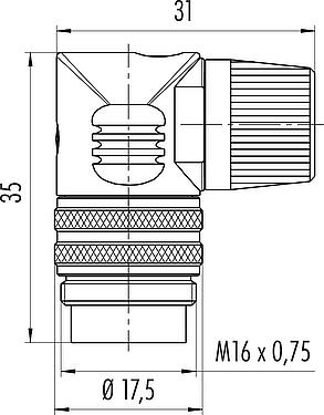 Scale drawing M16 Male angled connector, Contacts: 16, 6.0-8.0 mm, unshielded, solder, IP40