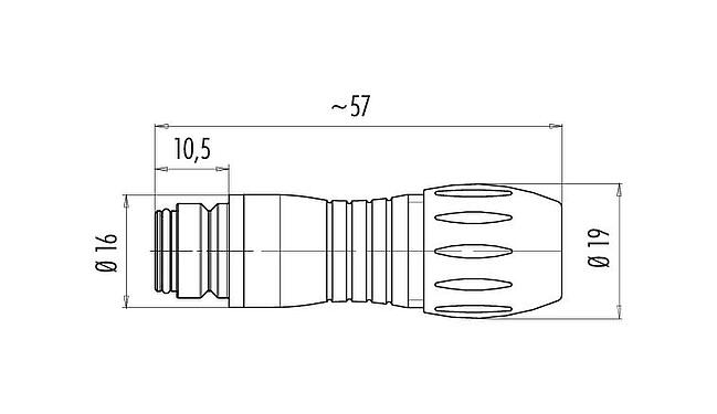 Scale drawing Snap-In Female cable connector, Contacts: 12, 6.0-8.0 mm, unshielded, solder, IP67, UL 2238, VDE