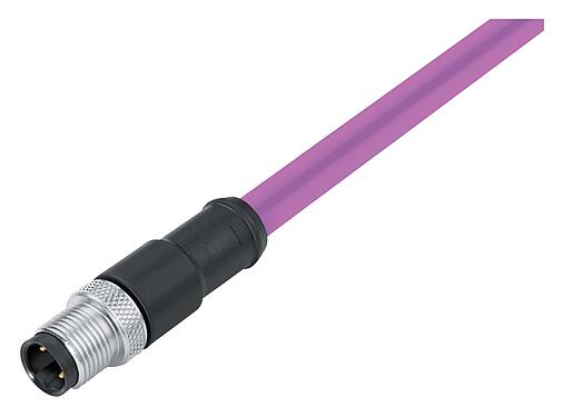 Illustration M12 Connecteur mâle, Contacts: 2, blindé, surmoulé sur le câble, IP67, UL 2238, Profibus, PUR, violet, 2 x 0.25 mm², 5 m