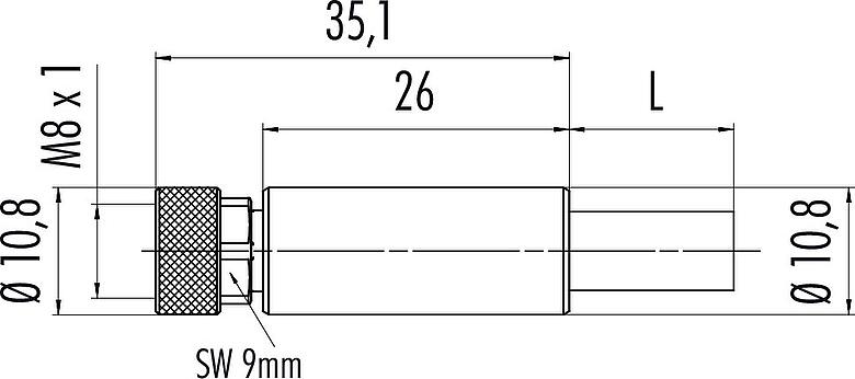 Dibujo a escala M8 Conector de cable hembra, Número de contactos: 4, blindado, moldeado en el cable, IP67, Profinet/Ethernet CAT5e, PUR, verde, 4 x AWG 22, 5 m