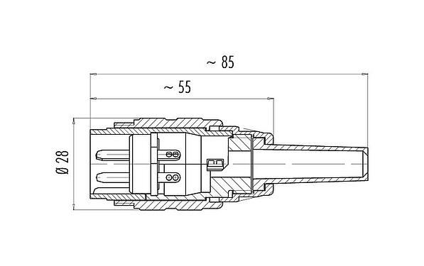 Scale drawing M25 Male cable connector, Contacts: 3, 5.0-8.0 mm, shieldable, solder, IP40